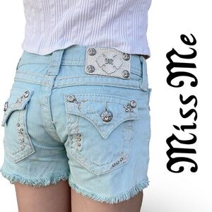Girls Miss Me Jeans Shorts Low Rise Blue Floral Flap Denim Kids 10